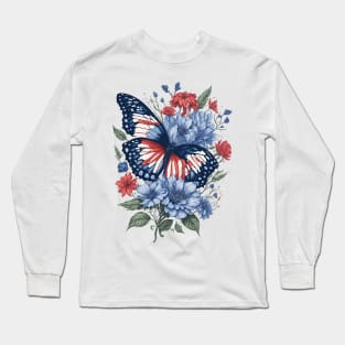 4th of July - Butterfly with Flowers Long Sleeve T-Shirt